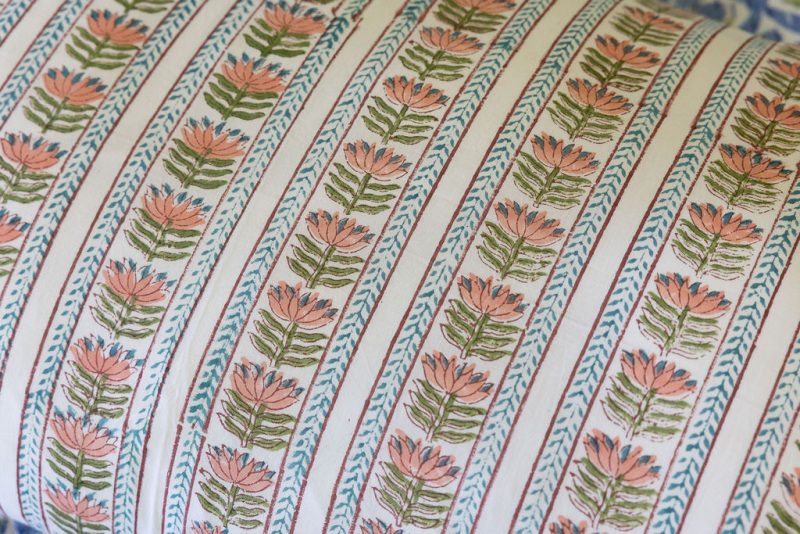 Home Living, Pillow Slips, 48cmx78cm, 100% cotton, hand block print. In a pretty pinks & greens - Cameo