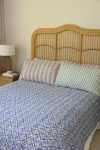Kantha Bed Cover, 100% cotton, hand block print, hand-stitched. Double fabric. In a blue green mosaic print - Sorrel.