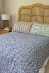 Kantha Bed Cover, 100% cotton, hand block print, hand-stitched. Double fabric. In a blue green mosaic print - Sorrel.