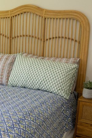 Home Living, Pillow Slips, 48cmx78cm, 100% cotton, hand block print. In soft green on white - Sage