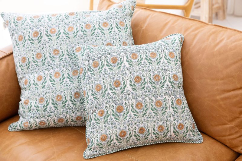 Home Living, Cushion Covers, 50x50cm & 65x65cm, 100% cotton, hand block print. In soft sun-drenched woodland tones - Amberwood