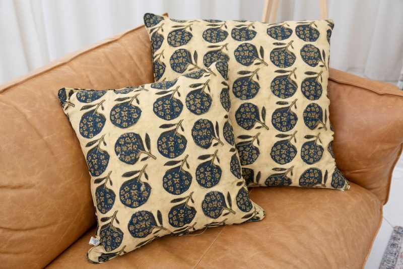 Home Living, Cushion Covers, 50x50cm & 65x65cm, 100% cotton, hand block print. Natural dye, figs on sepia - Harvest.