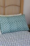Kantha Bed Cover, 100% cotton, hand block print, hand-stitched. Double fabric. In a blue green floral print - Blue Haze.