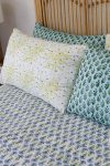Kantha Bed Cover, 100% cotton, hand block print, hand-stitched. Double fabric. In a blue green floral print - Blue Haze.