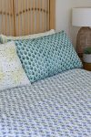 Kantha Bed Cover, 100% cotton, hand block print, hand-stitched. Double fabric. In a blue green floral print - Blue Haze.
