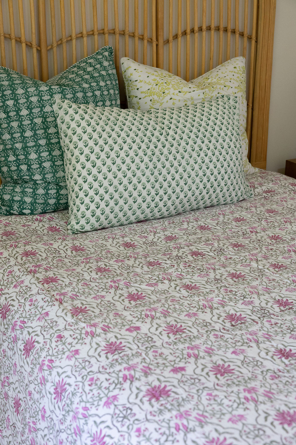 Home Living, Cotton Bed Cover, 100% cotton, hand block print. In soft pink floral - Amour