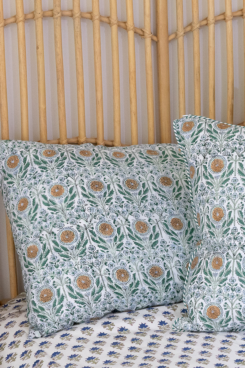 Home Living, Pillow Slips, 48cmx78cm, 100% cotton, hand block print. In soft sun-drenched woodland tones - Amberwood