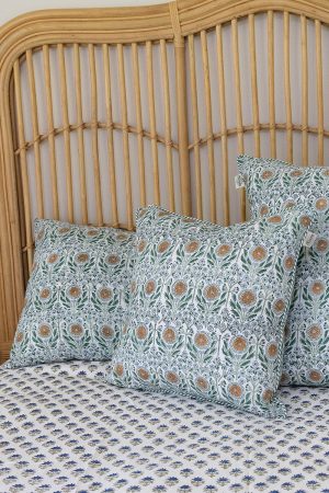 Home Living, Pillow Slips, 48cmx78cm, 100% cotton, hand block print. In soft sun-drenched woodland tones - Amberwood