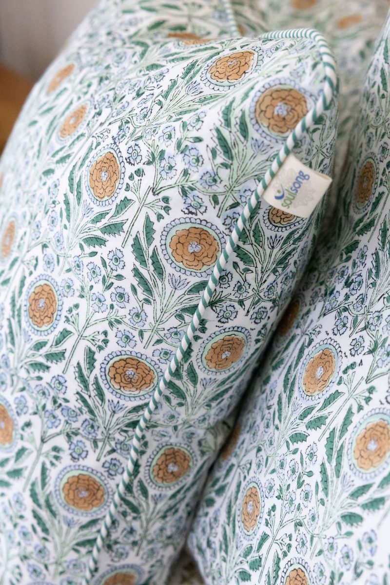 Home Living, Cushion Covers, 50x50cm & 65x65cm, 100% cotton, hand block print. In soft sun-drenched woodland tones - Amberwood