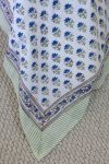 Home Living, Cotton Bed Cover, 100% cotton, hand block print. Small blue flowers, Lapis Charm