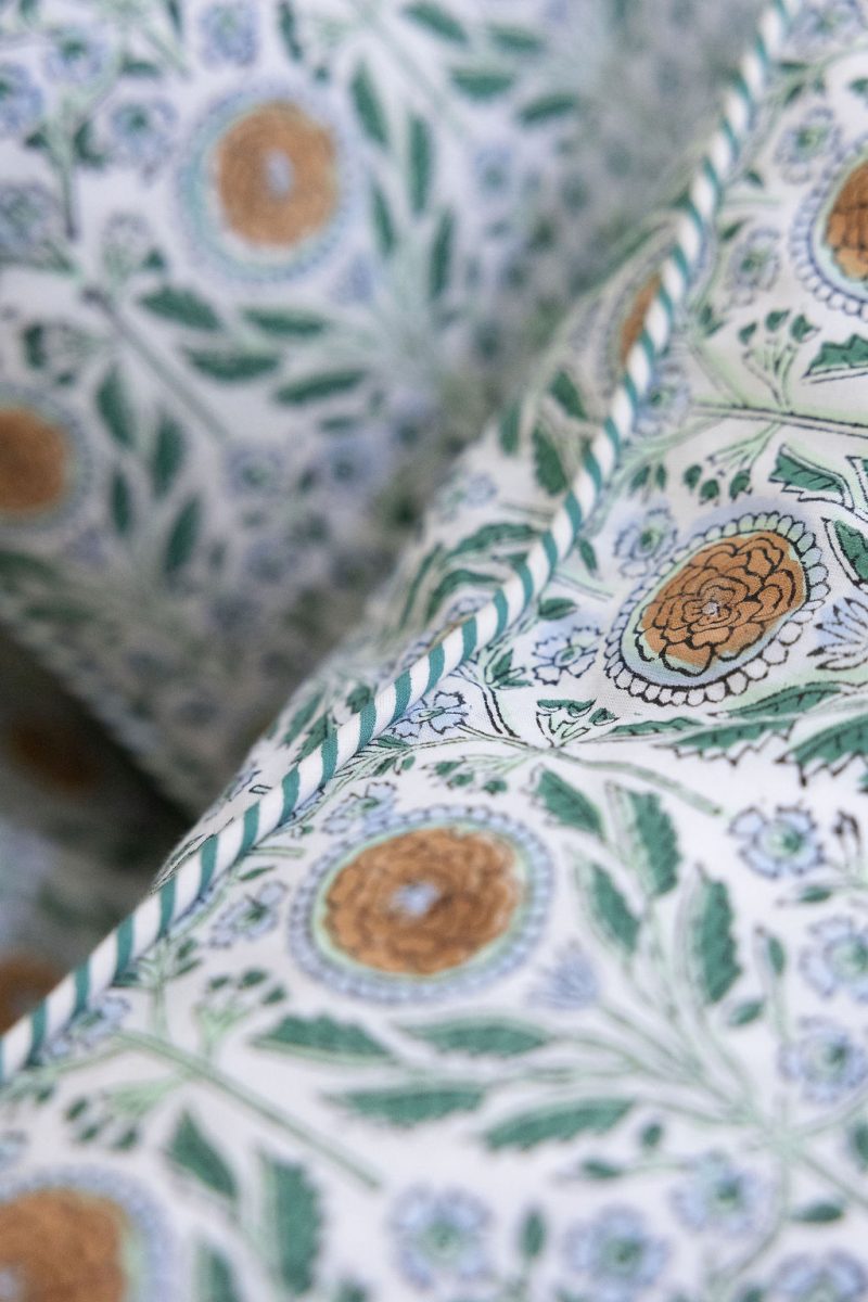 Home Living, Cushion Covers, 50x50cm & 65x65cm, 100% cotton, hand block print. In soft sun-drenched woodland tones - Amberwood