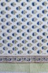 Home Living, Cotton Bed Cover, 100% cotton, hand block print. Small blue flowers, Lapis Charm