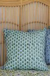 Home Living, Cushion Covers, 50x50cm & 65x65cm, 100% cotton, hand block print. In blue, green - Sea Meadow