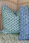 Home Living, Cushion Covers, 50x50cm & 65x65cm, 100% cotton, hand block print. In blue, green - Sea Meadow
