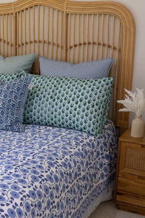 Home Living, Pillow Slips, 48cmx78cm, 100% cotton, hand block print. In blue, green - Sea Meadow