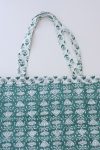 Reversible Bag, Two-Way Tote, 100% cotton, hand block print. In a Green Lotus print - Jade