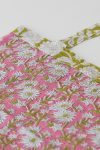Reversible Bag, Two-Way Tote, 100% cotton, hand block print. In neon Pink & Green floral print - Wild Citron