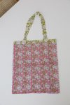 Reversible Bag, Two-Way Tote, 100% cotton, hand block print. In neon Pink & Green floral print - Wild Citron