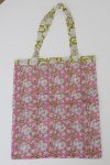 Reversible Bag, Two-Way Tote, 100% cotton, hand block print. In neon Pink & Green floral print - Wild Citron