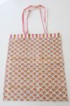 Reversible Bag, Two-Way Tote, 100% cotton, hand block print. In pink and orange - Saffron Rose.