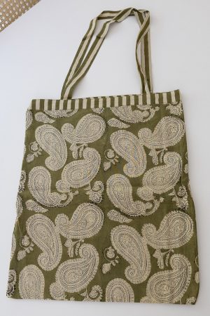 Reversible Bag, Two-Way Tote, 100% cotton, hand block print. In earthy bush tones - Eucalypt.
