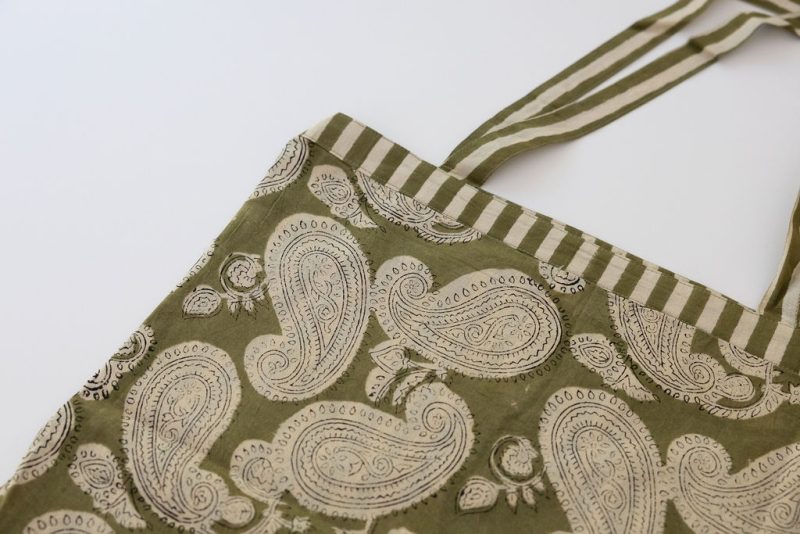 Reversible Bag, Two-Way Tote, 100% cotton, hand block print. In earthy bush tones - Eucalypt.