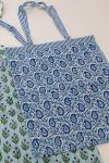 Reversible Bag, Two-Way Tote, 100% cotton, hand block print. In paisley print - Blue Henna.