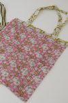 Reversible Bag, Two-Way Tote, 100% cotton, hand block print. In neon Pink & Green floral print - Wild Citron