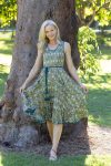 Womens, midi, Flamenco Dress, sleeveless, 100% Cotton, hand block print. In Summer Green - Edentree.