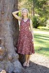 Womens, midi, Flamenco Dress, sleeveless, 100% Cotton, hand block print. In natural red, Rubira