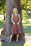 Womens, midi, Flamenco Dress, sleeveless, 100% Cotton, hand block print. In natural red, Rubira