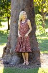 Womens, midi, Flamenco Dress, sleeveless, 100% Cotton, hand block print. In natural red, Rubira