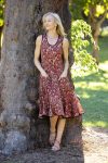 Womens, midi, Flamenco Dress, sleeveless, 100% Cotton, hand block print. In natural red, Rubira