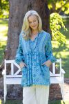 Womens, mini or blouse, with sleeves, 100% Cotton, hand block print. Soft Oceanic Blue - Amara