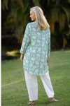 Womens, Leela tunic blouse, with sleeves, 100% cotton, hand block print. In soft green Mint.