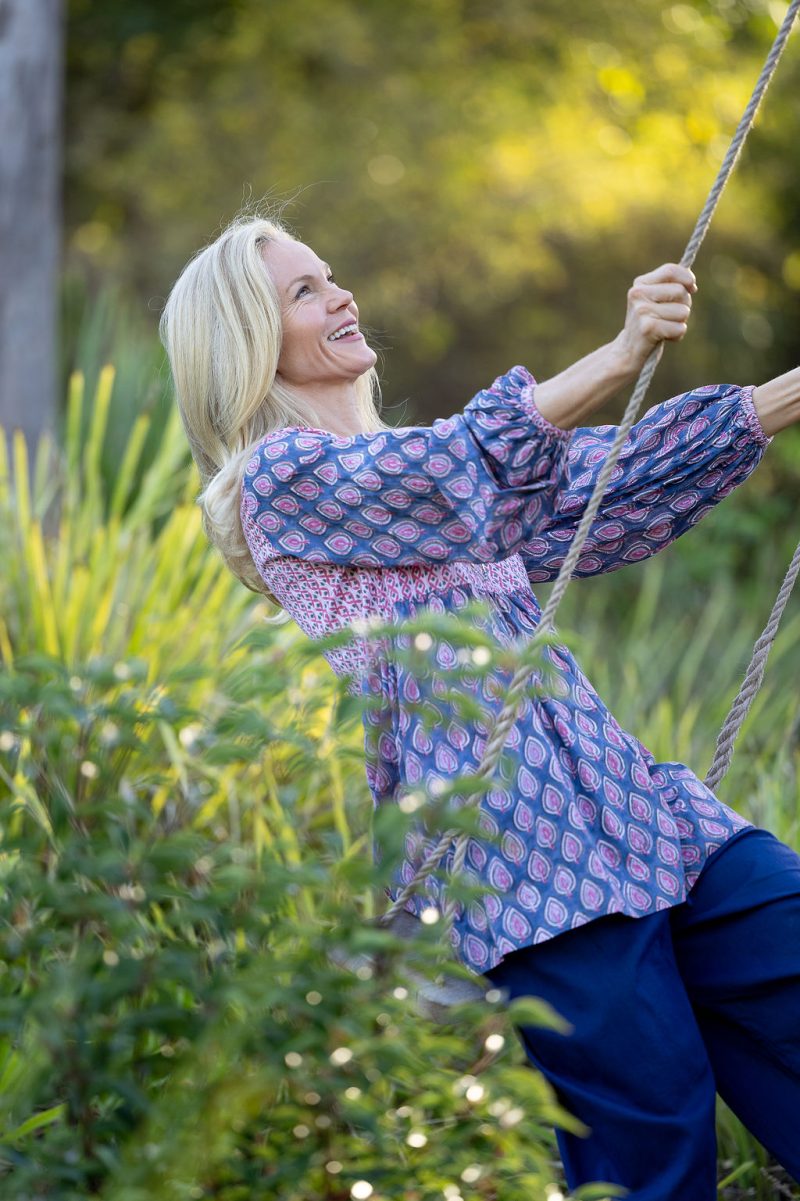 Womens, mini or blouse, with sleeves, 100% Cotton, hand block print. In Lavender Pink - Anjali print.