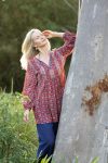 Womens, mini or blouse, with sleeves, 100% Cotton, hand block print. Aztec Red - Tavira