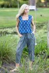 Womens Pants & Top, 100% Cotton, Hand Block Print, Summer. Sol Pants in Blue | Green - Viridis, Lola top in natural blue - Indigo Nivara.