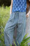Womens Pants, 100% Cotton, Hand Block Print, Summer. Sol Pants in Blue | Green - Viridis.
