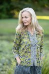 Womens, Mandalay blouse, 7/8 sleeve, 100% cotton, hand block print, in Sepia & Green, Verde Sol
