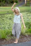 Womens Pants & Top, 100% Cotton, Hand Block Print, Summer. Sol Pants in Natural Kassis Check, Vayana top in Rhapsody.