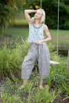 Womens Pants & Top, 100% Cotton, Hand Block Print, Summer. Sol Pants in Natural Kassis Check, Vayana top in Rhapsody.