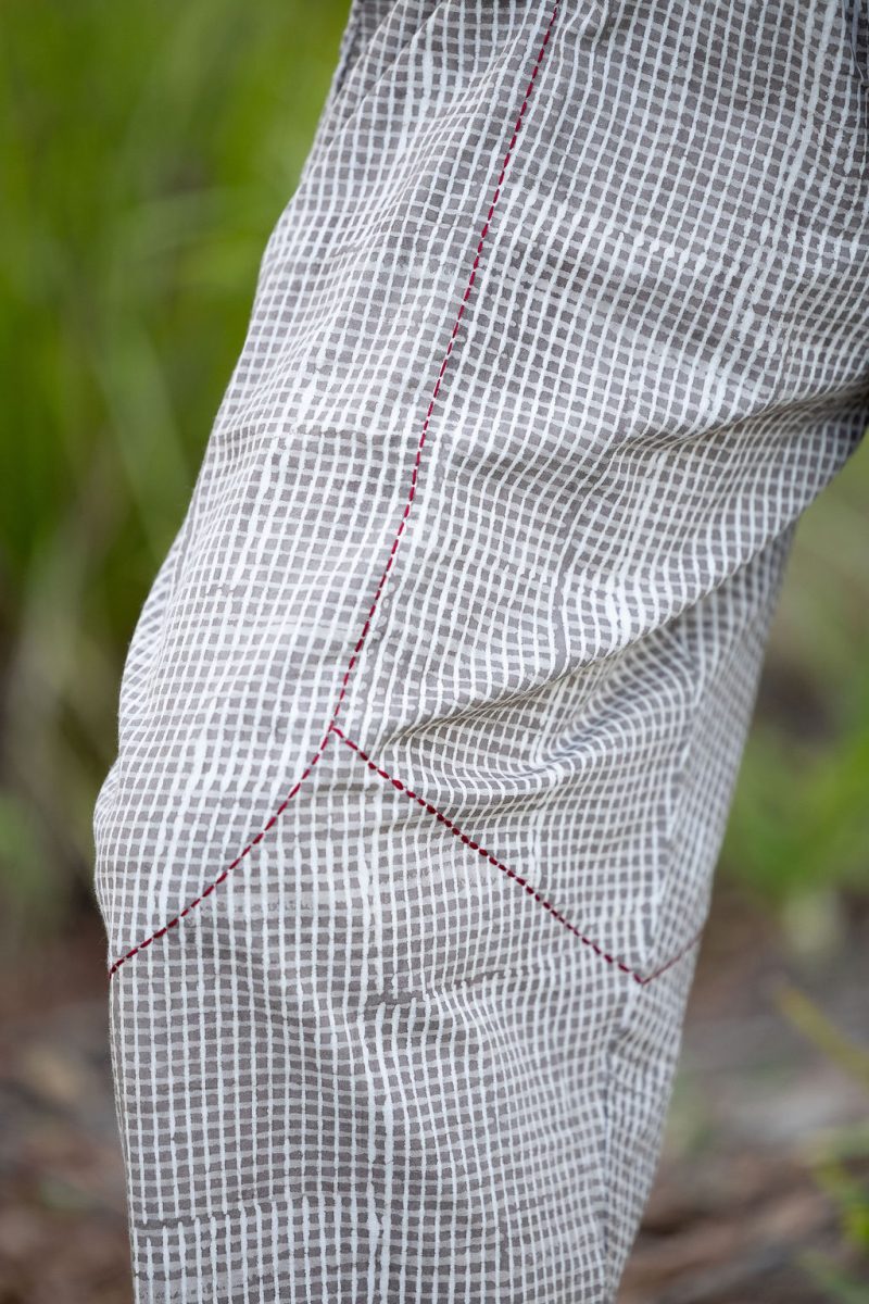 Womens Pants & Top, 100% Cotton, Hand Block Print, Summer. Sol Pants in Natural Kassis Check, Vayana top in Rhapsody.