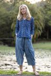 Womens Pants & Top, 100% Cotton, Hand Block Print, Summer. Sol Pants in Natural Blue - Indigo Check & Mandalay blouse in Indigo Rasa.