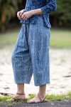 Womens Pants, 100% Cotton, Hand Block Print, Summer. Sol Pants in Natural Blue - Indigo Check
