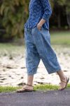 Womens Pants, 100% Cotton, Hand Block Print, Summer. Sol Pants in Natural Blue - Indigo Check