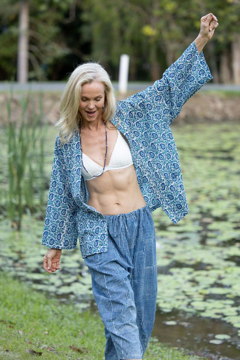 Womens, Lotus Jacket, full sleeve, 100% cotton, hand block print. Paisley print - Blue Henna