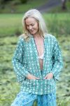 Womens, Lotus Jacket, full sleeve, 100% cotton, hand block print. In a Green Lotus print - Jade