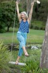 Womens Pants & Top, 100% Cotton, Hand Block Print, Summer. Sol Pants in Soft Oceanic Blue - Amara & Lola top in natural blue - Indigo Nivara.