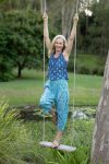 Womens Pants & Top, 100% Cotton, Hand Block Print, Summer. Sol Pants in Soft Oceanic Blue - Amara & Lola top in natural blue - Indigo Nivara.